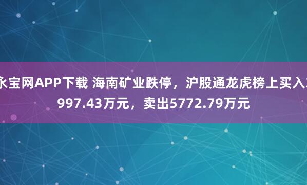 永宝网APP下载 海南矿业跌停，沪股通龙虎榜上买入3997.43万元，卖出5772.79万元