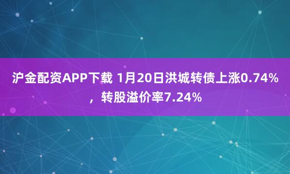 沪金配资APP下载 1月20日洪城转债上涨0.74%，转股溢价率7.24%